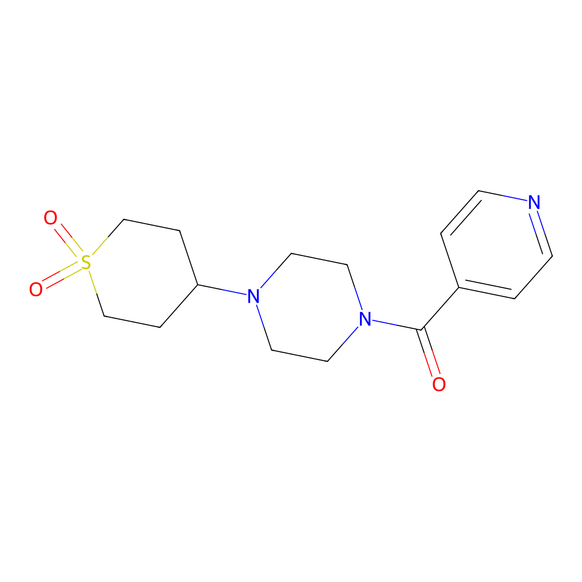 (4-(1,1-dioxidotetrahydro-2H-thiopyran-4-yl)piperazin-1-yl)(pyridin-4-yl)methanone molecular structure, CAS 1904409-45-5