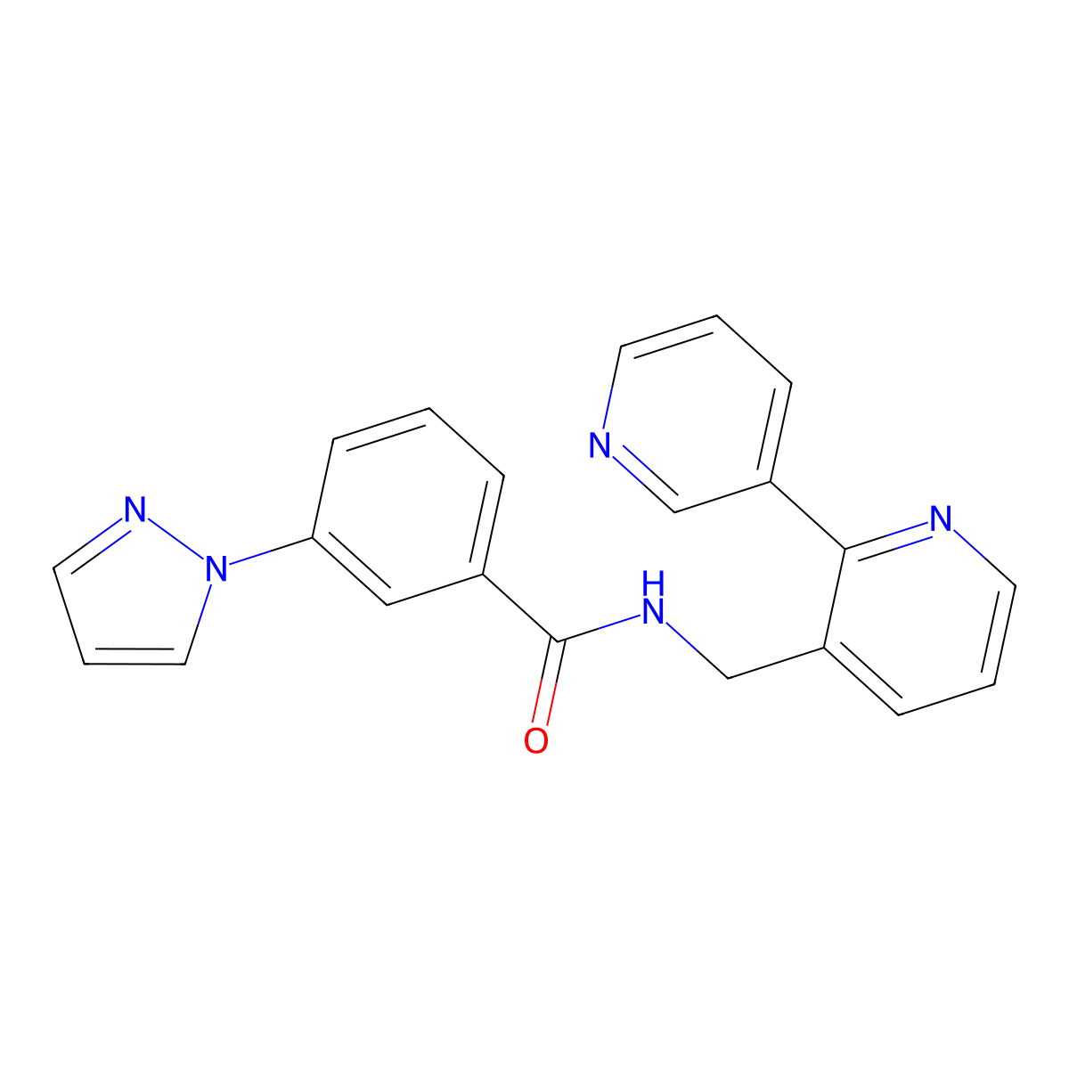 N-({[2,3'-bipyridine]-3-yl}methyl)-3-(1H-pyrazol-1-yl)benzamide molecular structure, CAS 1904410-38-3
