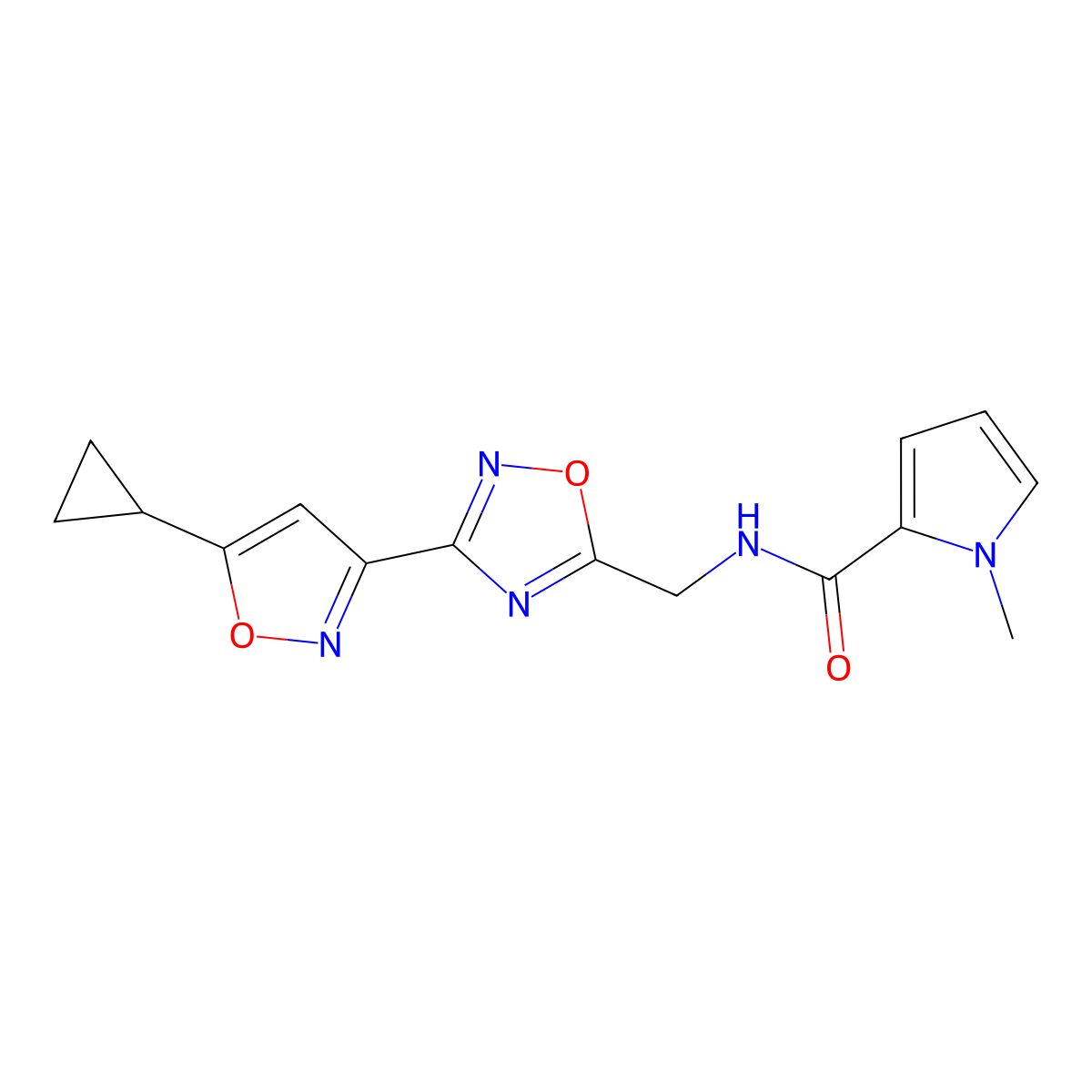 N-((3-(5-cyclopropylisoxazol-3-yl)-1,2,4-oxadiazol-5-yl)methyl)-1-methyl-1H-pyrrole-2-carboxamide molecular structure, CAS 1904410-70-3