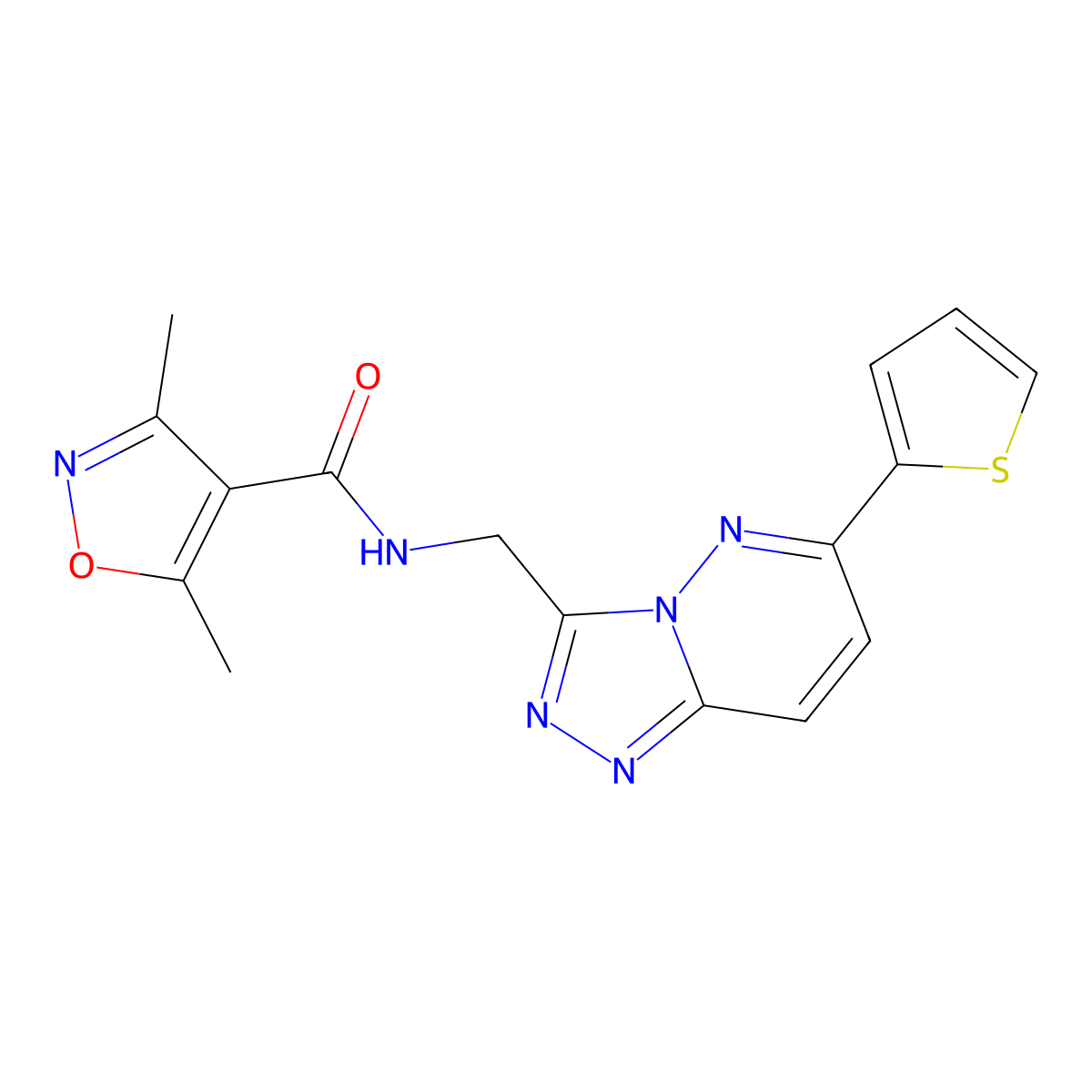 3,5-dimethyl-N-((6-(thiophen-2-yl)-[1,2,4]triazolo[4,3-b]pyridazin-3-yl)methyl)isoxazole-4-carboxamide molecular structure, CAS 1904410-90-7