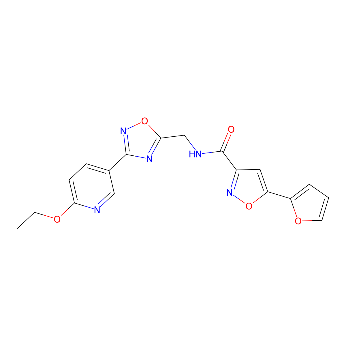 N-((3-(6-ethoxypyridin-3-yl)-1,2,4-oxadiazol-5-yl)methyl)-5-(furan-2-yl)isoxazole-3-carboxamide molecular structure, CAS 1904410-96-3
