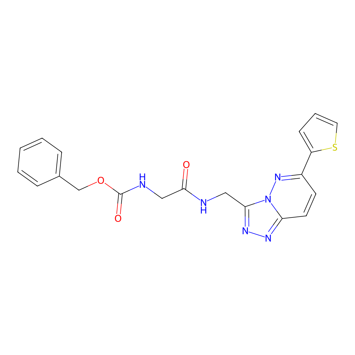 Benzyl (2-oxo-2-(((6-(thiophen-2-yl)-[1,2,4]triazolo[4,3-b]pyridazin-3-yl)methyl)amino)ethyl)carbamate molecular structure, CAS 1904410-98-5