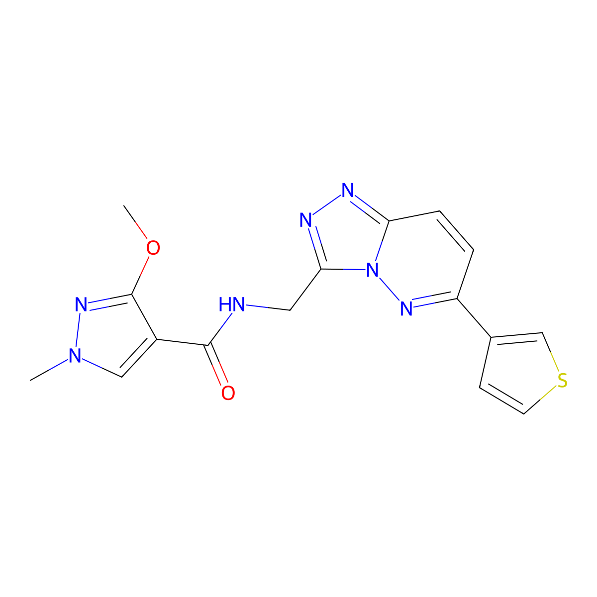 3-methoxy-1-methyl-N-{[6-(thiophen-3-yl)-[1,2,4]triazolo[4,3-b]pyridazin-3-yl]methyl}-1H-pyrazole-4-carboxamide molecular structure, CAS 1904411-41-1