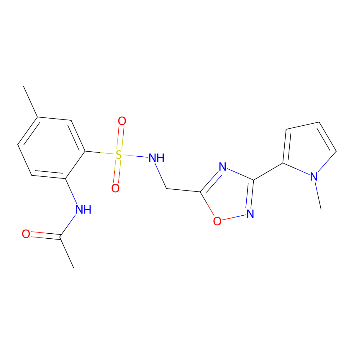 N-(4-methyl-2-(N-((3-(1-methyl-1H-pyrrol-2-yl)-1,2,4-oxadiazol-5-yl)methyl)sulfamoyl)phenyl)acetamide molecular structure, CAS 1904412-08-3