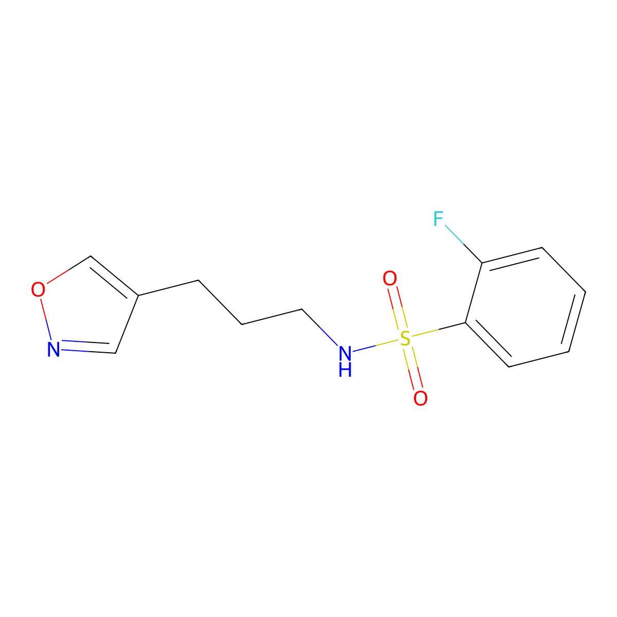 2-fluoro-N-(3-(isoxazol-4-yl)propyl)benzenesulfonamide molecular structure, CAS 1904412-21-0