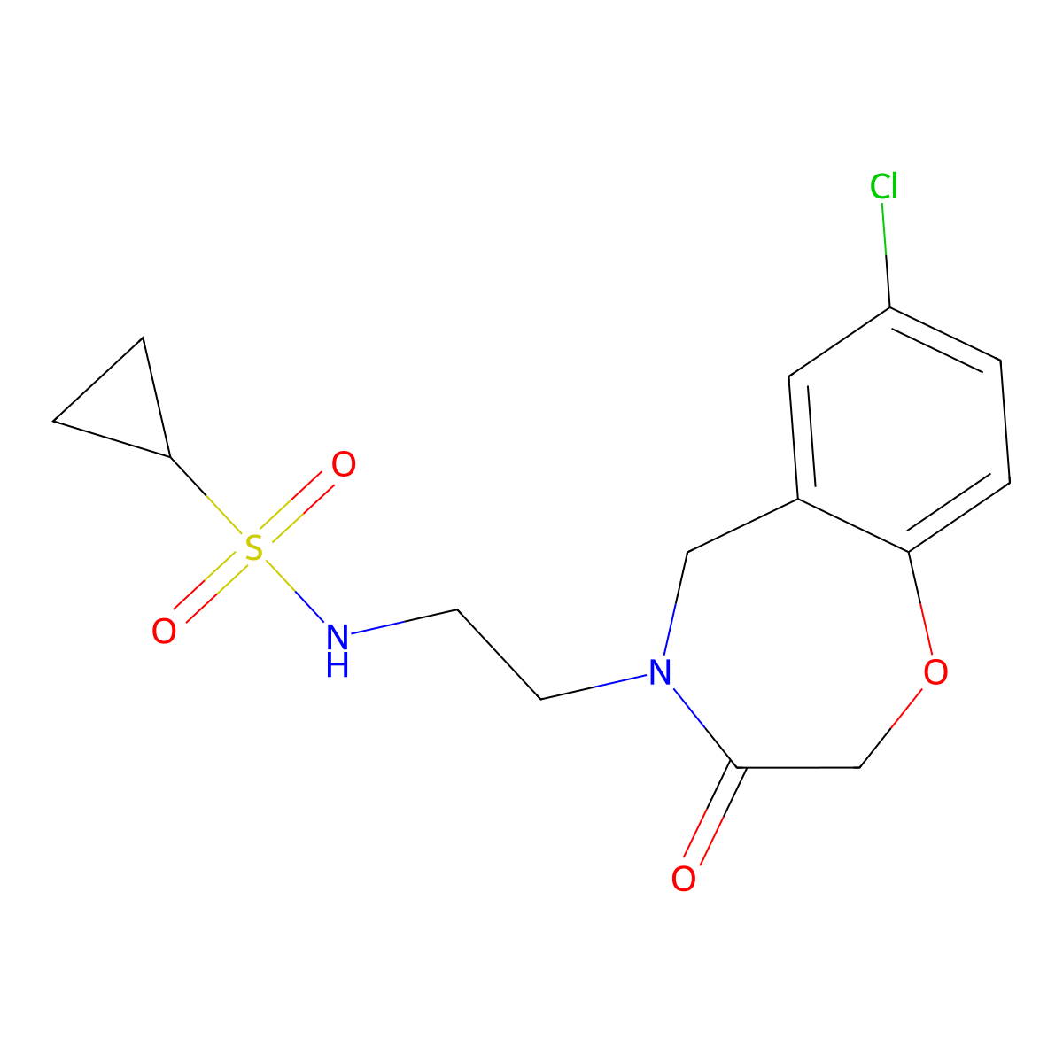 N-(2-(7-chloro-3-oxo-2,3-dihydrobenzo[f][1,4]oxazepin-4(5H)-yl)ethyl)cyclopropanesulfonamide molecular structure, CAS 1904413-24-6