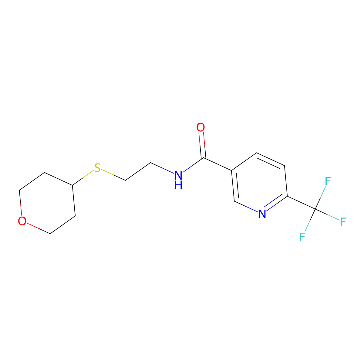 N-[2-(oxan-4-ylsulfanyl)ethyl]-6-(trifluoromethyl)pyridine-3-carboxamide molecular structure, CAS 1904413-99-5