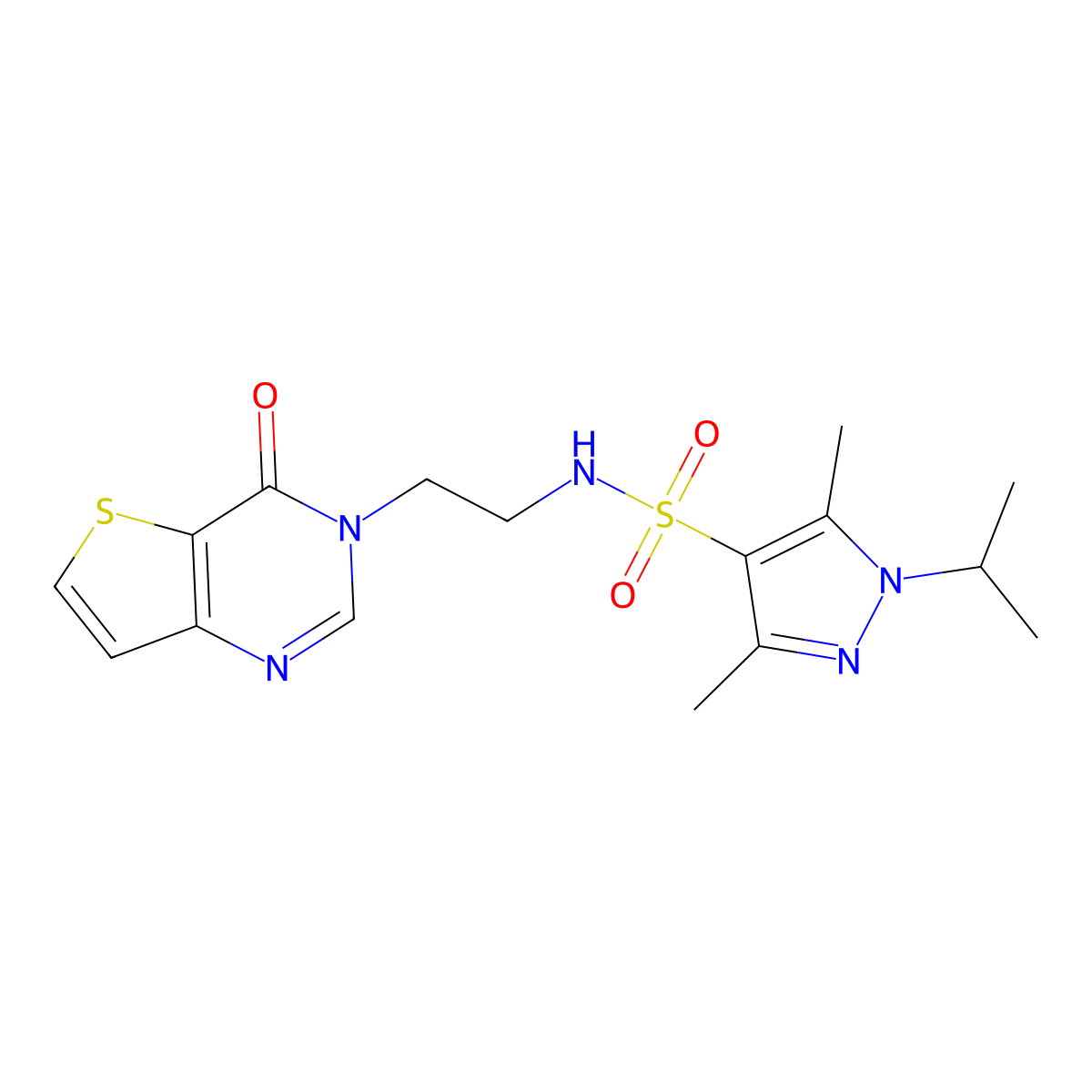 1-isopropyl-3,5-dimethyl-N-(2-(4-oxothieno[3,2-d]pyrimidin-3(4H)-yl)ethyl)-1H-pyrazole-4-sulfonamide molecular structure, CAS 1904414-34-1
