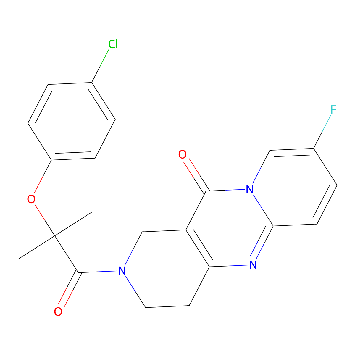 2-(2-(4-chlorophenoxy)-2-methylpropanoyl)-8-fluoro-3,4-dihydro-1H-dipyrido[1,2-a:4',3'-d]pyrimidin-11(2H)-one molecular structure, CAS 1904414-95-4