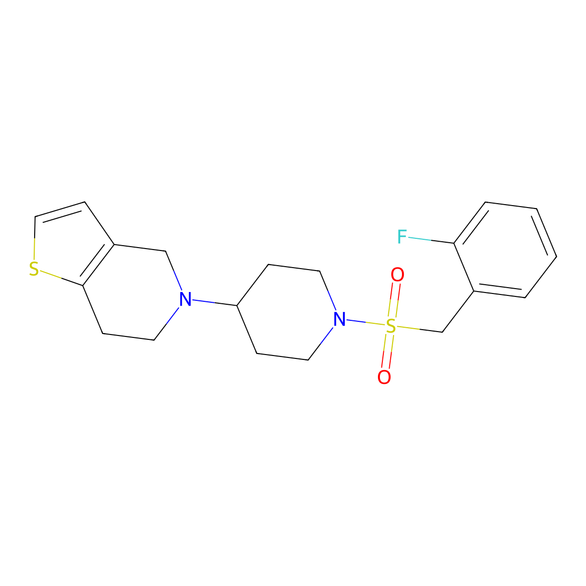 5-(1-((2-Fluorobenzyl)sulfonyl)piperidin-4-yl)-4,5,6,7-tetrahydrothieno[3,2-c]pyridine molecular structure, CAS 1904416-94-9