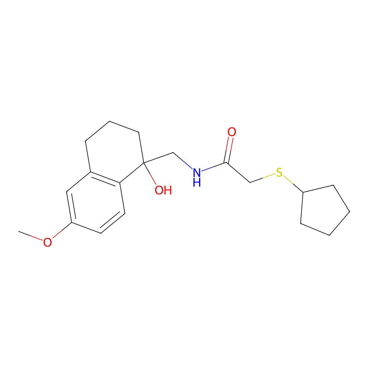 2-(cyclopentylsulfanyl)-N-[(1-hydroxy-6-methoxy-1,2,3,4-tetrahydronaphthalen-1-yl)methyl]acetamide molecular structure, CAS 1904417-02-2