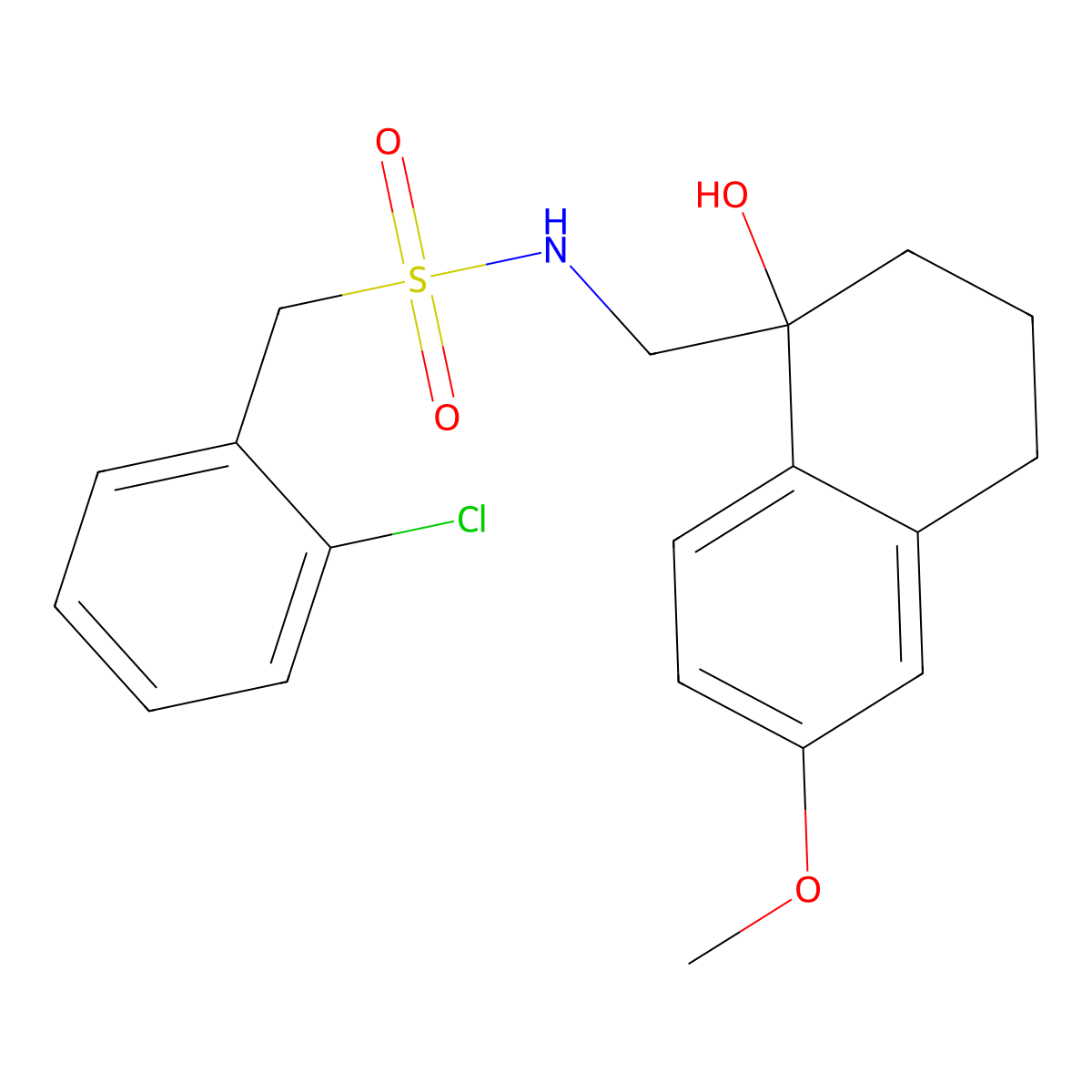 1-(2-chlorophenyl)-N-((1-hydroxy-6-methoxy-1,2,3,4-tetrahydronaphthalen-1-yl)methyl)methanesulfonamide molecular structure, CAS 1904417-75-9