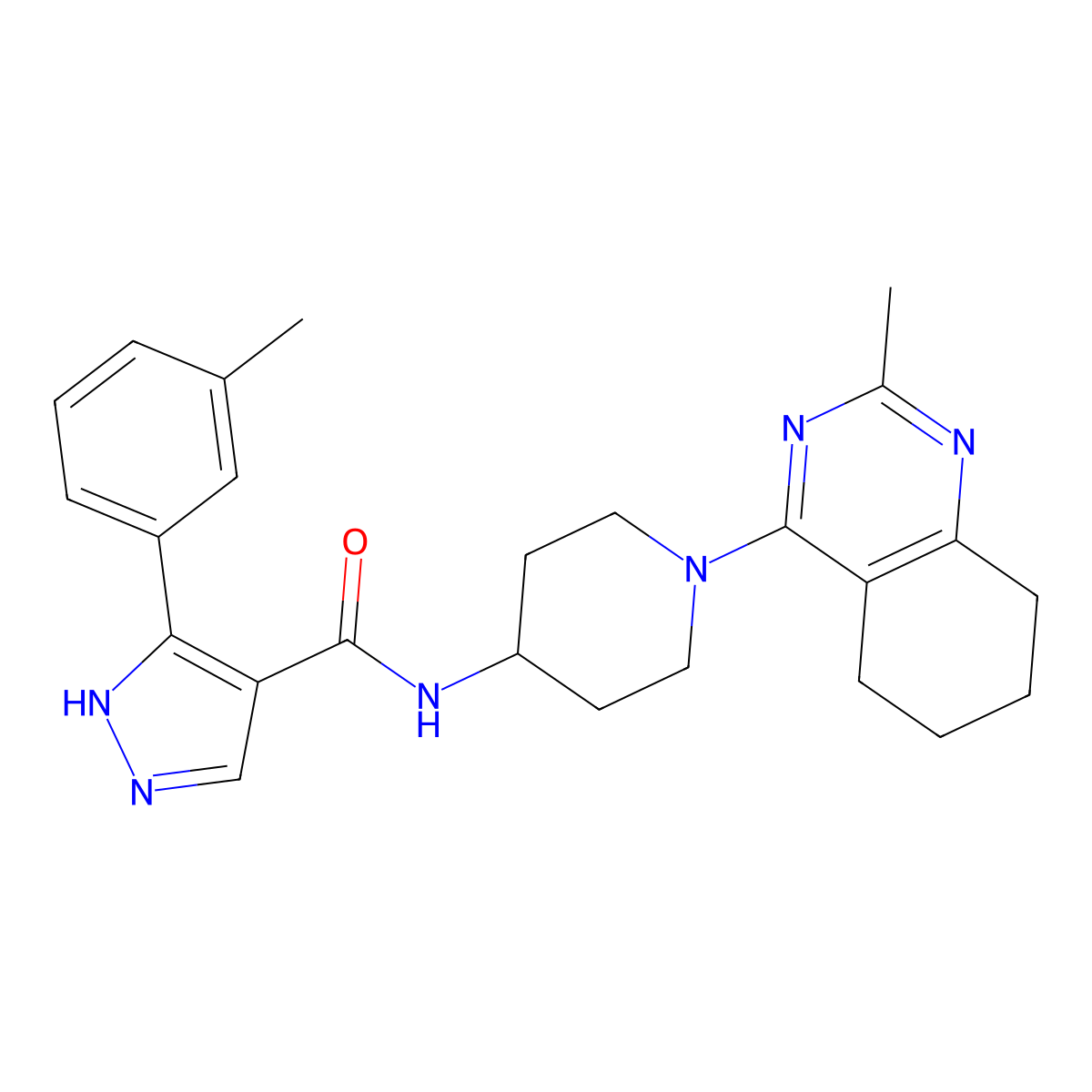 N-(1-(2-methyl-5,6,7,8-tetrahydroquinazolin-4-yl)piperidin-4-yl)-3-(m-tolyl)-1H-pyrazole-4-carboxamide molecular structure, CAS 1904419-87-9