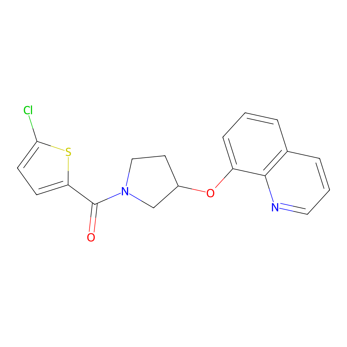 (5-Chlorothiophen-2-yl)(3-(quinolin-8-yloxy)pyrrolidin-1-yl)methanone molecular structure, CAS 1904432-29-6