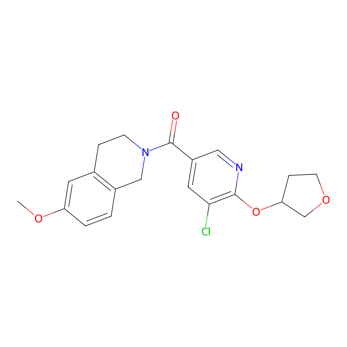 (5-chloro-6-((tetrahydrofuran-3-yl)oxy)pyridin-3-yl)(6-methoxy-3,4-dihydroisoquinolin-2(1H)-yl)methanone molecular structure, CAS 1904432-64-9