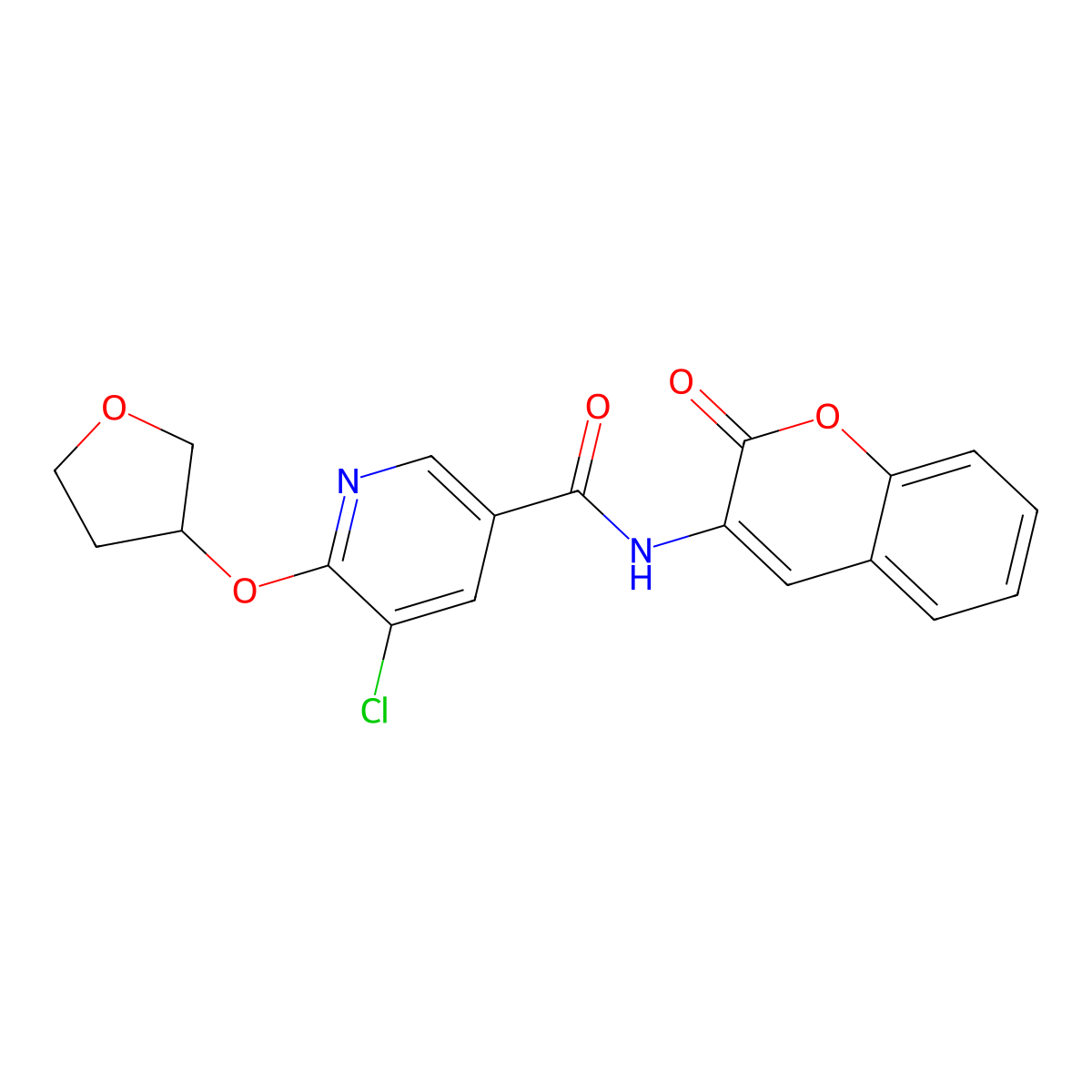 5-chloro-N-(2-oxo-2H-chromen-3-yl)-6-((tetrahydrofuran-3-yl)oxy)nicotinamide molecular structure, CAS 1904432-70-7
