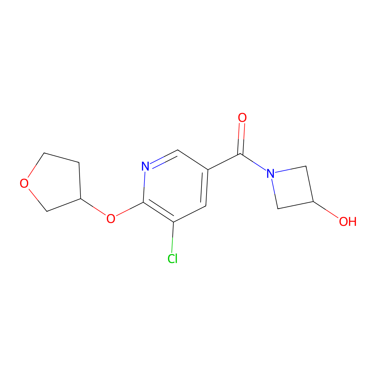 (5-Chloro-6-((tetrahydrofuran-3-yl)oxy)pyridin-3-yl)(3-hydroxyazetidin-1-yl)methanone molecular structure, CAS 1904433-29-9