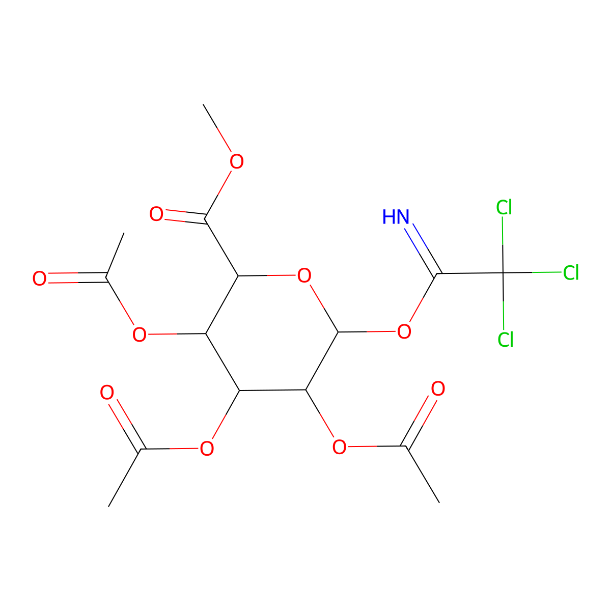 (2S,3S,4S,5R)-2-(Methoxycarbonyl)-6-(2,2,2-trichloro-1-iminoethoxy)tetrahydro-2H-pyran-3,4,5-triyl triacetate molecular structure, CAS 190448-55-6