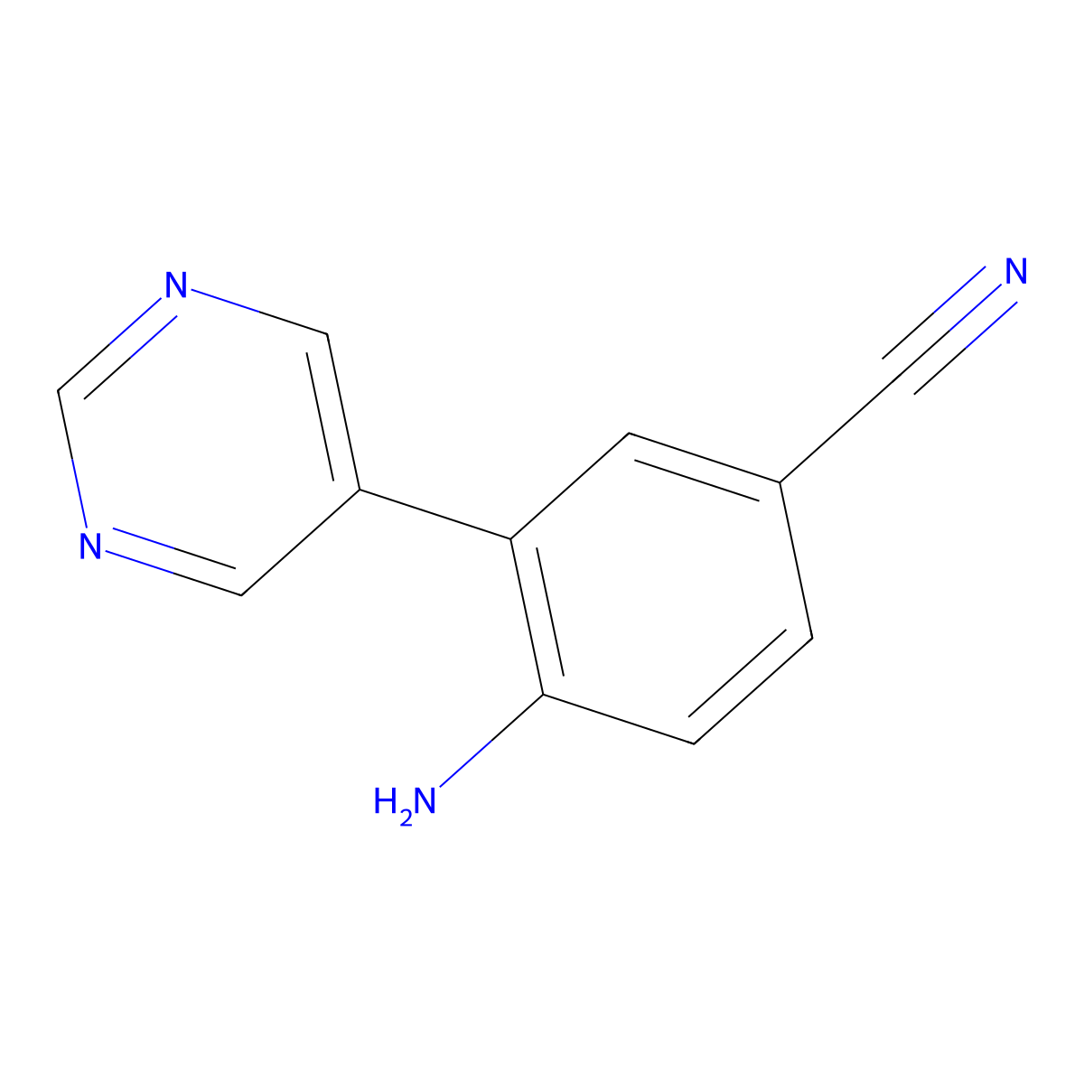 4-Amino-3-(pyrimidin-5-yl)benzonitrile molecular structure, CAS 1904643-14-6
