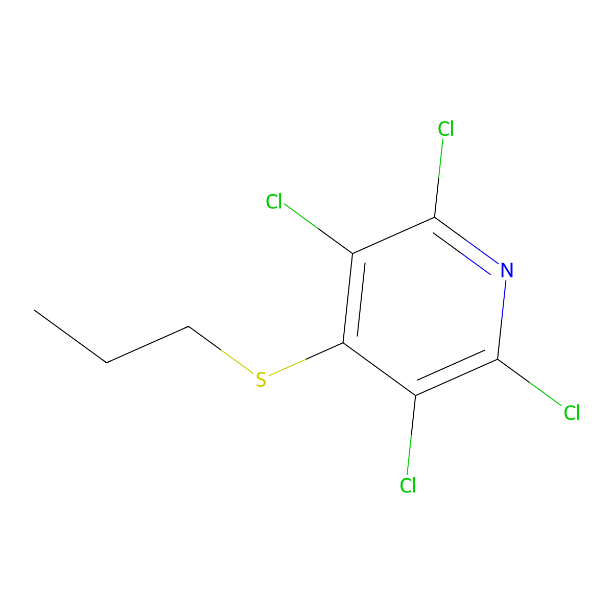 Pyridine, 2,3,5,6-tetrachloro-4-(propylthio)- molecular structure, CAS 19050-48-7