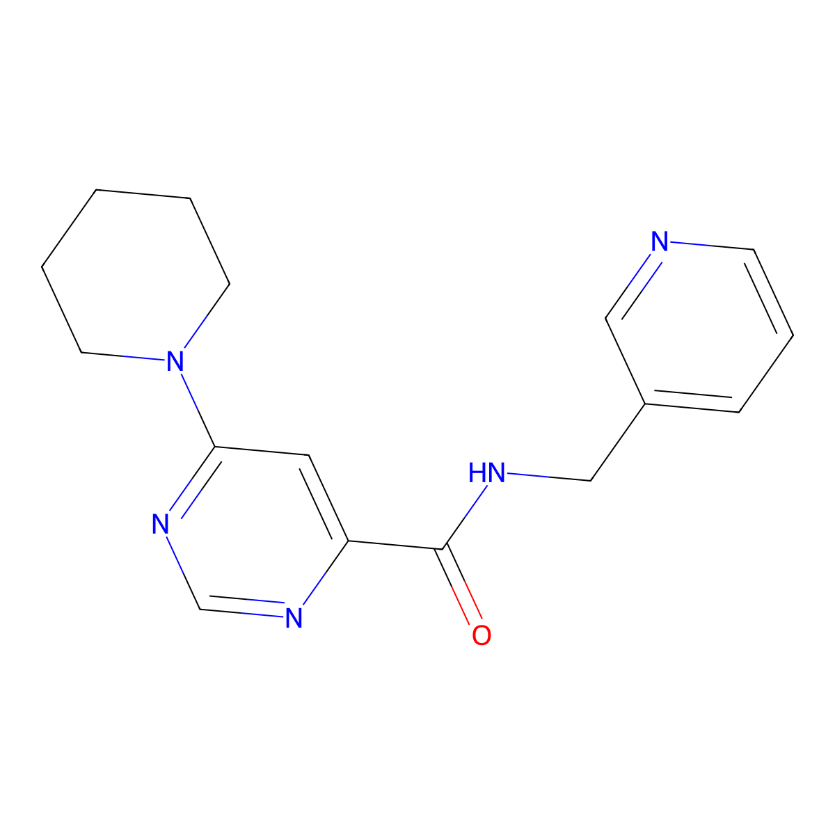 6-(piperidin-1-yl)-N-(pyridin-3-ylmethyl)pyrimidine-4-carboxamide molecular structure, CAS 1905147-80-9