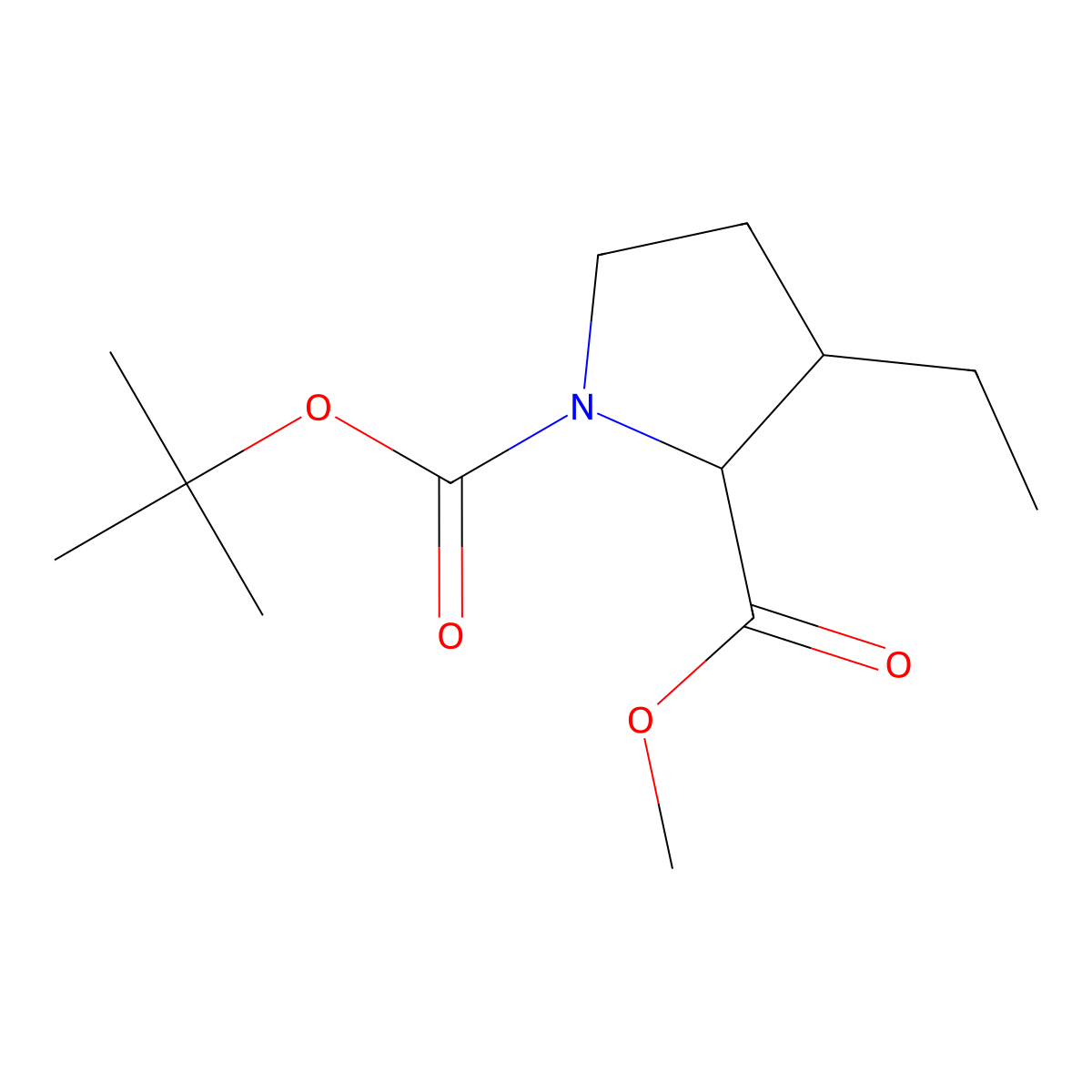 1-(tert-Butyl) 2-methyl 3-ethyl-1,2-pyrrolidinedicarboxylate molecular structure, CAS 190518-77-5