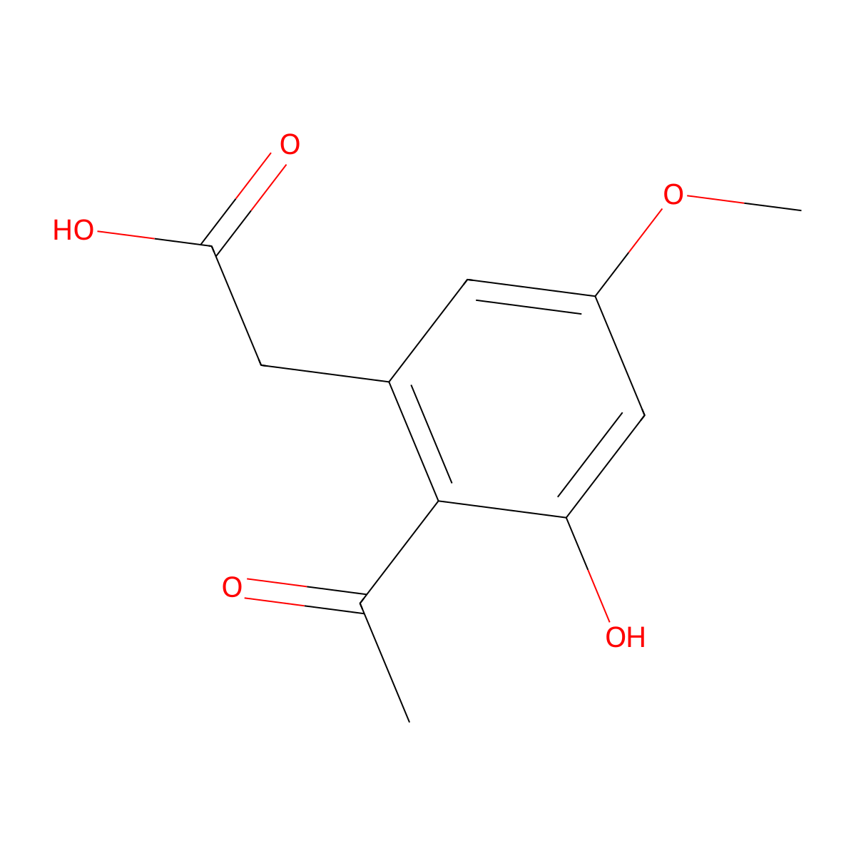 2-(2-Acetyl-3-hydroxy-5-methoxyphenyl)acetic acid molecular structure, CAS 19054-28-5