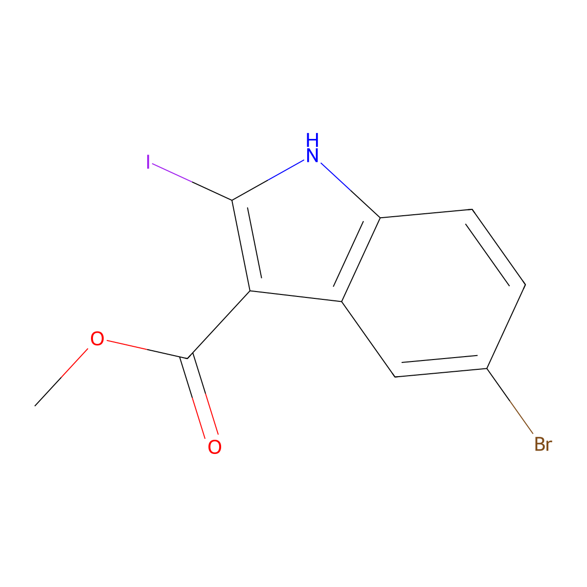 methyl 5-bromo-2-iodo-1H-indole-3-carboxylate molecular structure, CAS 1905485-20-2