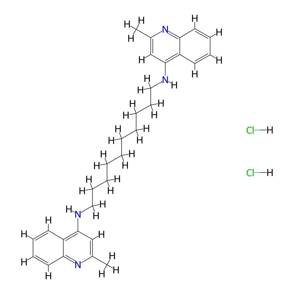 N1,N10-bis(2-methylquinolin-4-yl)decane-1,10-diamine dihydrochloride molecular structure, CAS 19056-27-0
