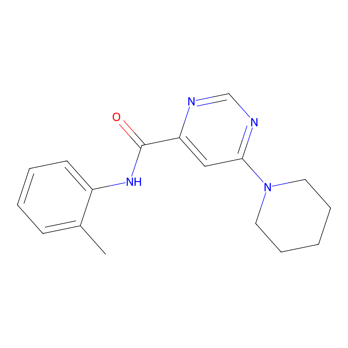 6-(piperidin-1-yl)-N-(o-tolyl)pyrimidine-4-carboxamide molecular structure, CAS 1905821-28-4