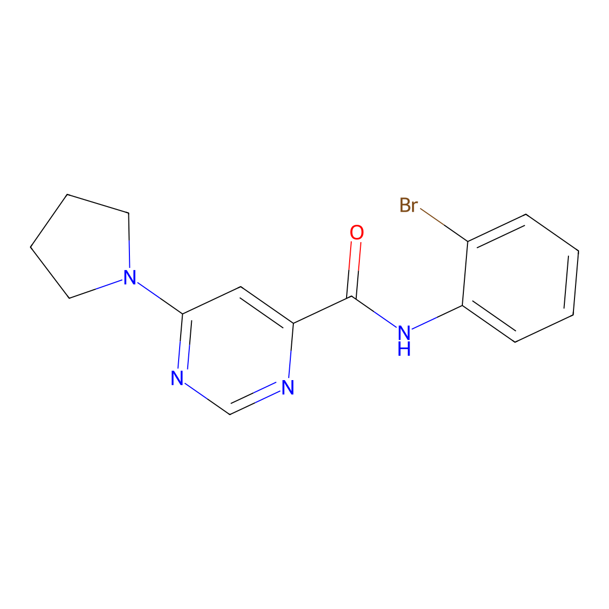 N-(2-bromophenyl)-6-(pyrrolidin-1-yl)pyrimidine-4-carboxamide molecular structure, CAS 1905826-19-8