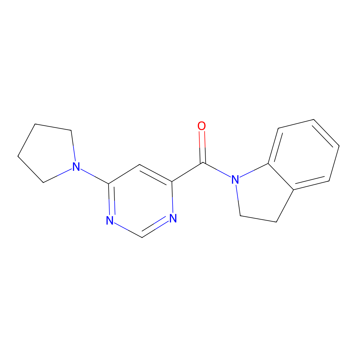 Indolin-1-yl(6-(pyrrolidin-1-yl)pyrimidin-4-yl)methanone molecular structure, CAS 1905830-32-1
