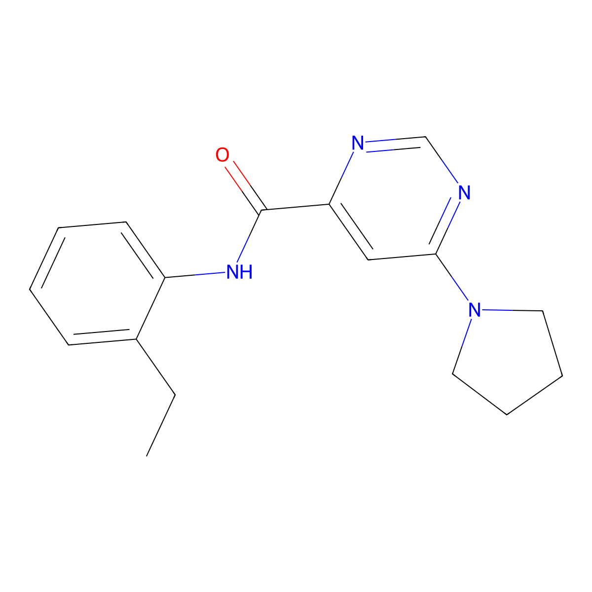 N-(2-ethylphenyl)-6-(pyrrolidin-1-yl)pyrimidine-4-carboxamide molecular structure, CAS 1905830-34-3