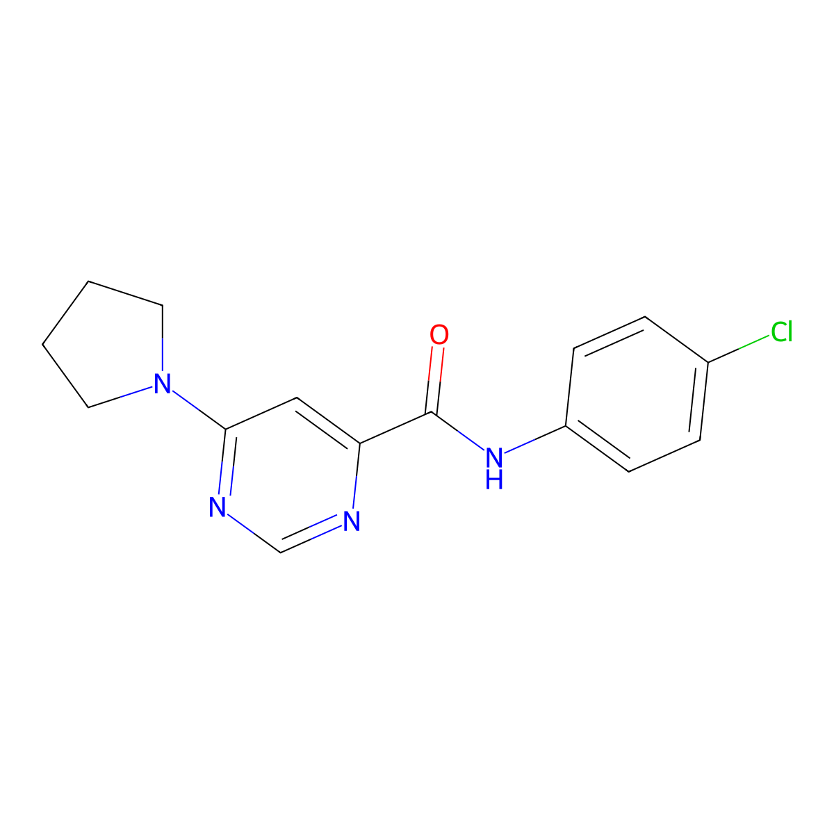 N-(4-chlorophenyl)-6-(pyrrolidin-1-yl)pyrimidine-4-carboxamide molecular structure, CAS 1905830-46-7