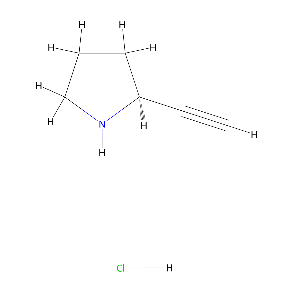 (2S)-2-ethynylpyrrolidine hydrochloride molecular structure, CAS 190602-33-6