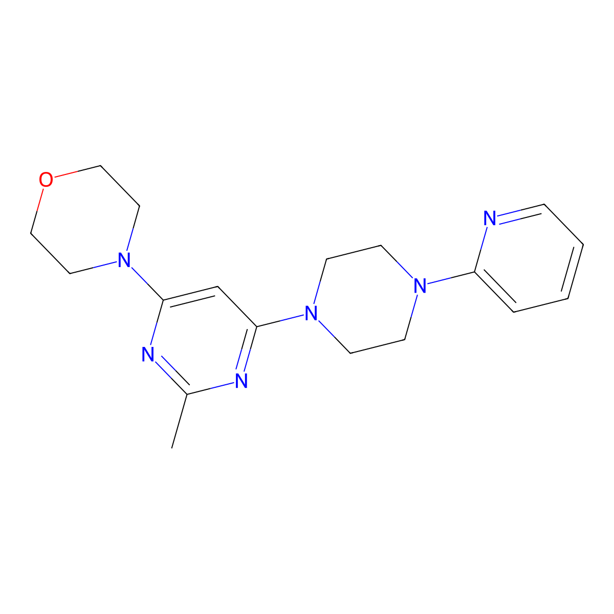 4-{2-Methyl-6-[4-(pyridin-2-yl)piperazin-1-yl]pyrimidin-4-yl}morpholine molecular structure, CAS 1906124-80-8