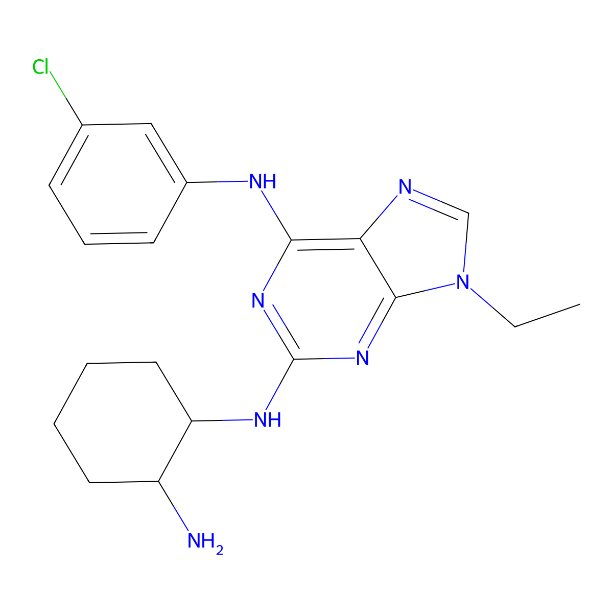 N2-[(1S,2R)-2-aminocyclohexyl]-N6-(3-chlorophenyl)-9-ethylpurine-2,6-diamine molecular structure, CAS 190654-01-4