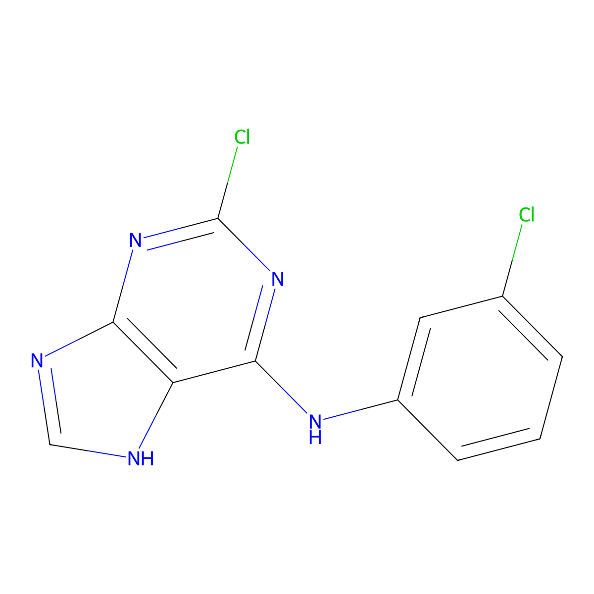 2-chloro-N-(3-chlorophenyl)-9H-purin-6-amine molecular structure, CAS 190654-76-3