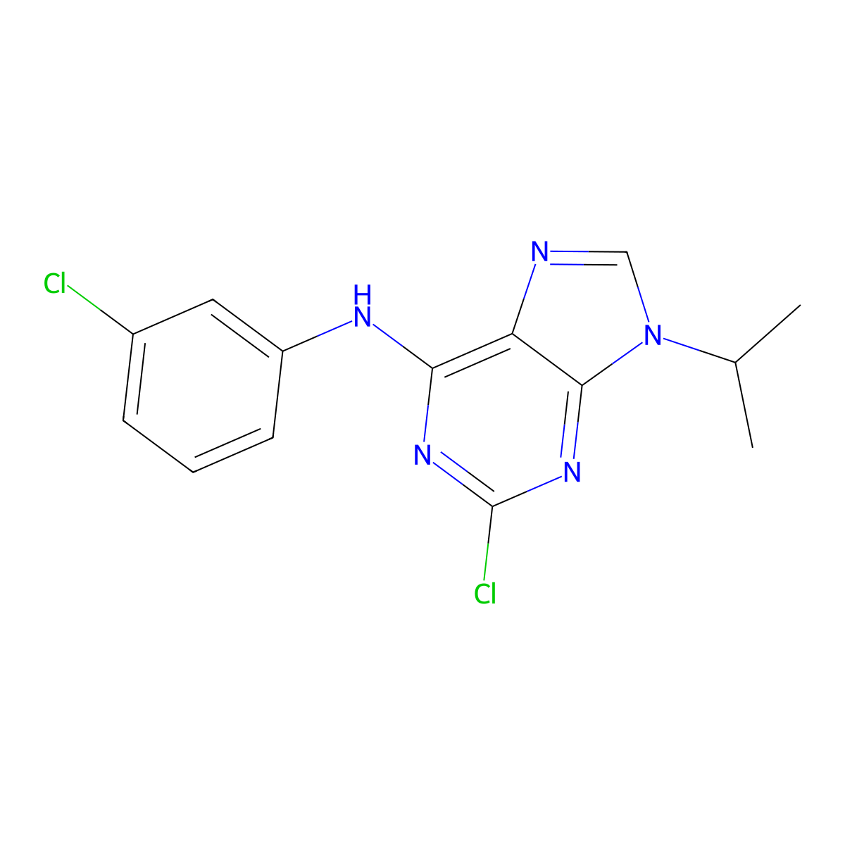 2-Chloro-N-(3-chlorophenyl)-9-isopropyl-9H-purin-6-amine molecular structure, CAS 190654-78-5