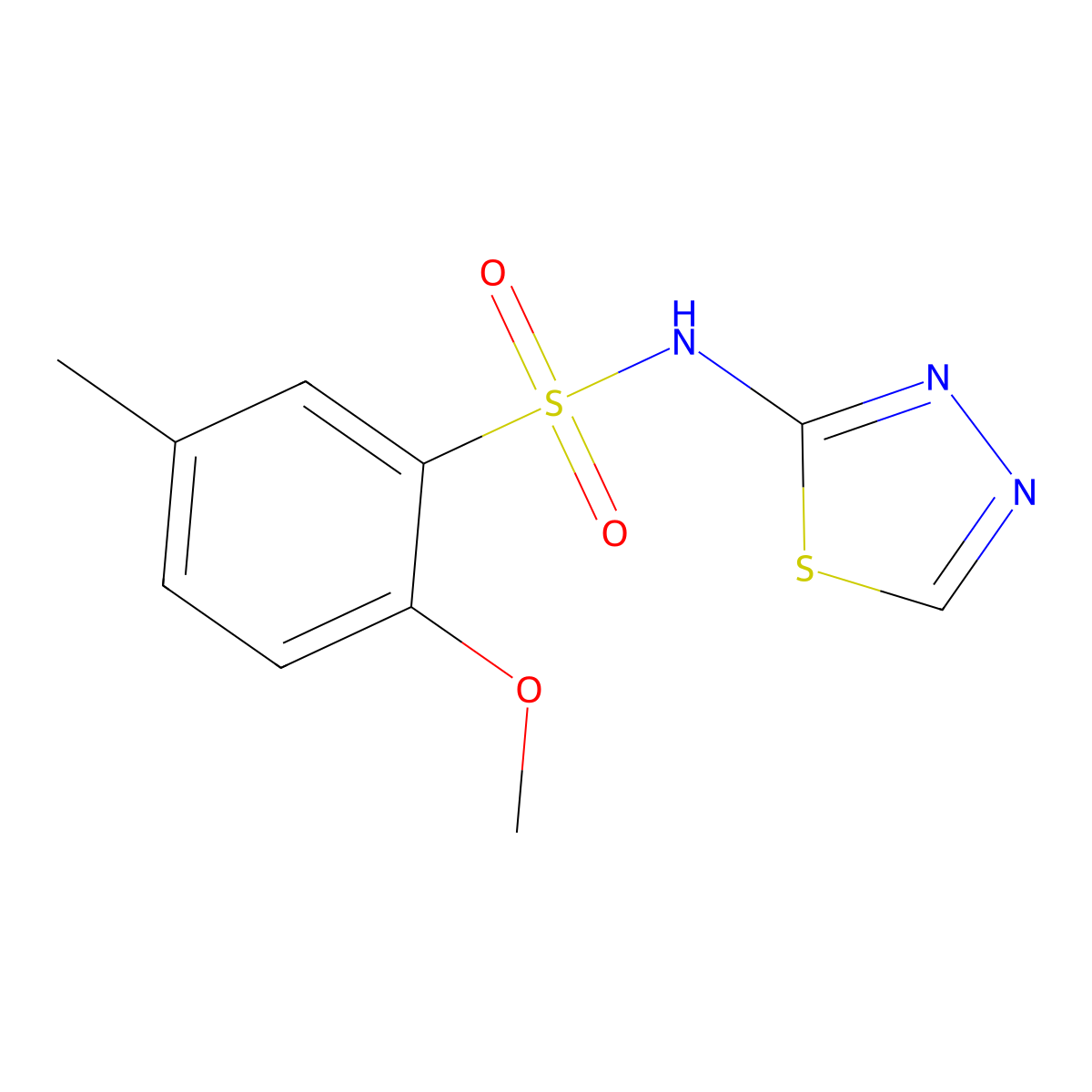 2-methoxy-5-methyl-N-(1,3,4-thiadiazol-2-yl)benzene-1-sulfonamide molecular structure, CAS 1906565-44-3