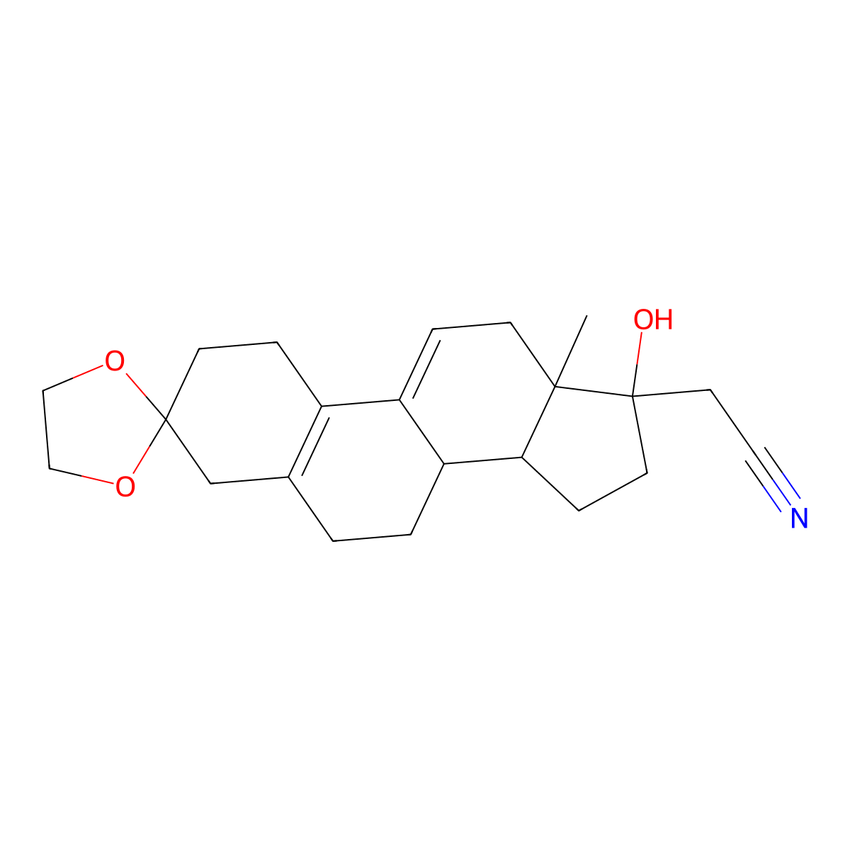 (17alpha)-3,3-[1,2-Ethanediylbis(oxy)]-17-hydroxy-19-norpregna-5(10),9(11)-diene-21-nitrile molecular structure, CAS 190662-30-7
