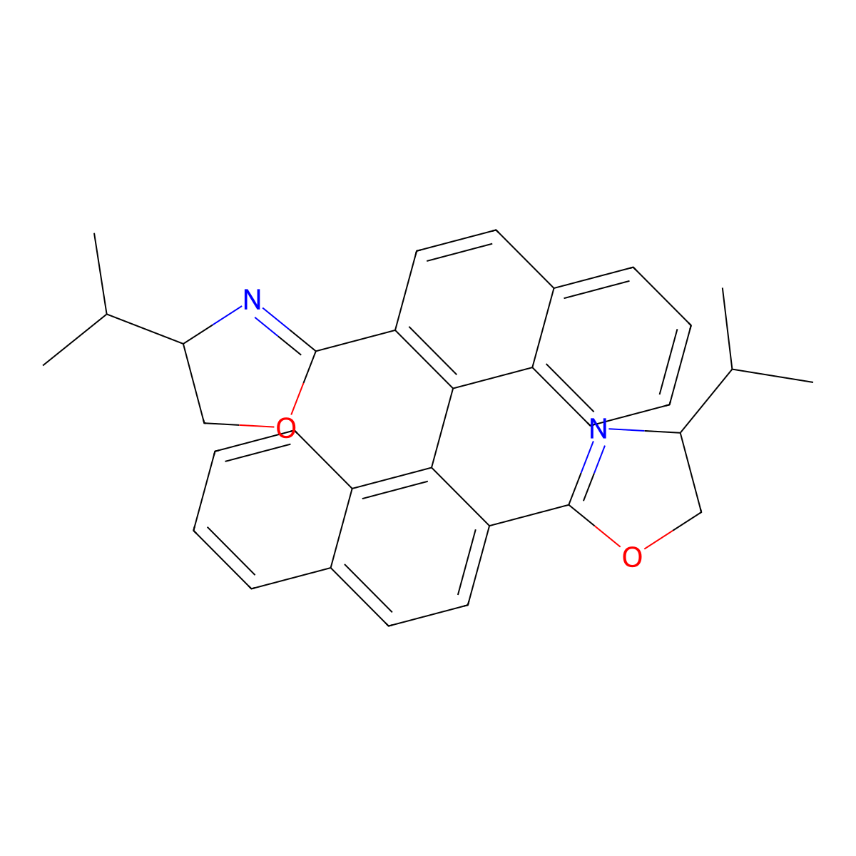 (R)-2,2'-Bis((R)-4-isopropyl-4,5-dihydrooxazol-2-yl)-1,1'-binaphthalene molecular structure, CAS 190672-50-5