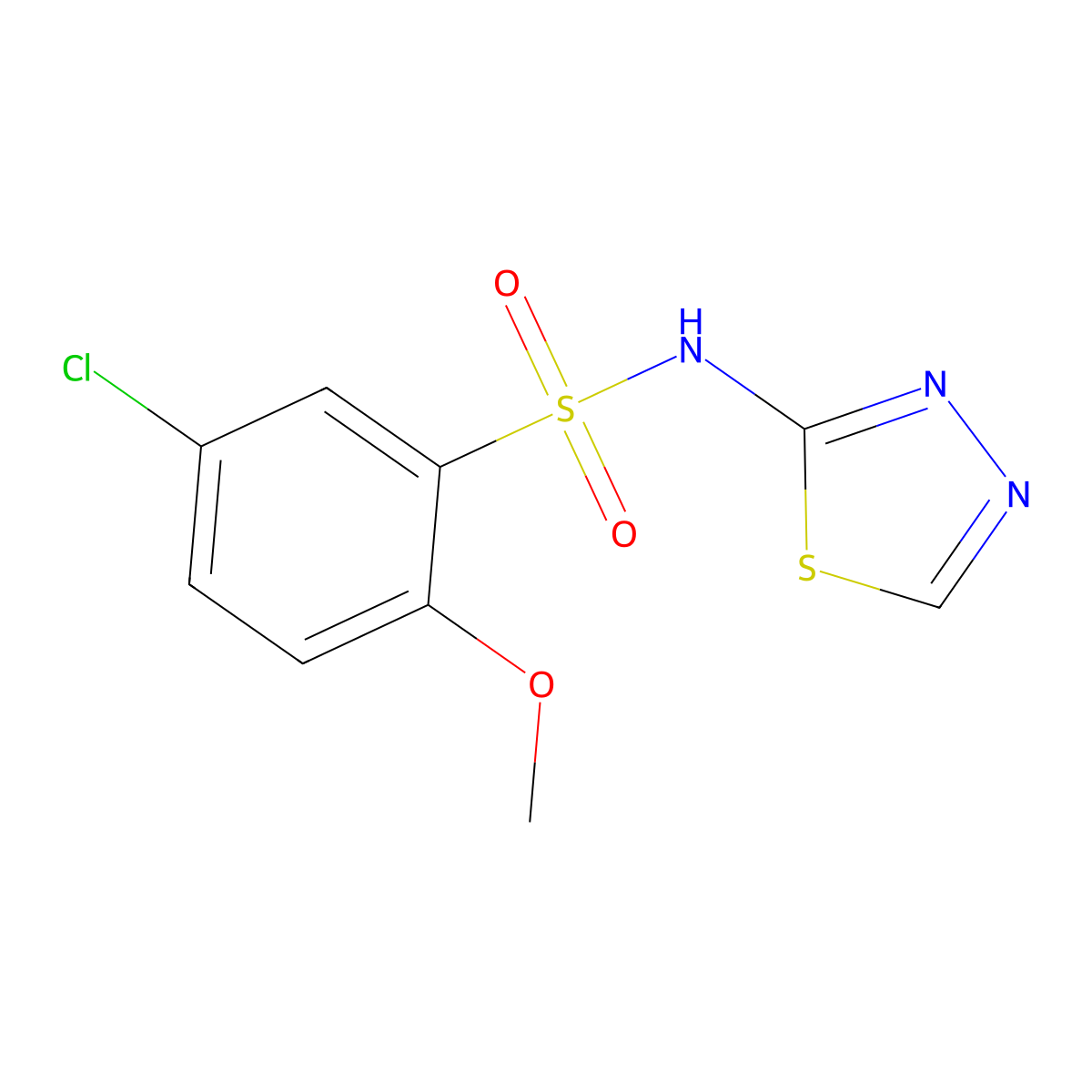 5-chloro-2-methoxy-N-(1,3,4-thiadiazol-2-yl)benzenesulfonamide molecular structure, CAS 1907328-18-0