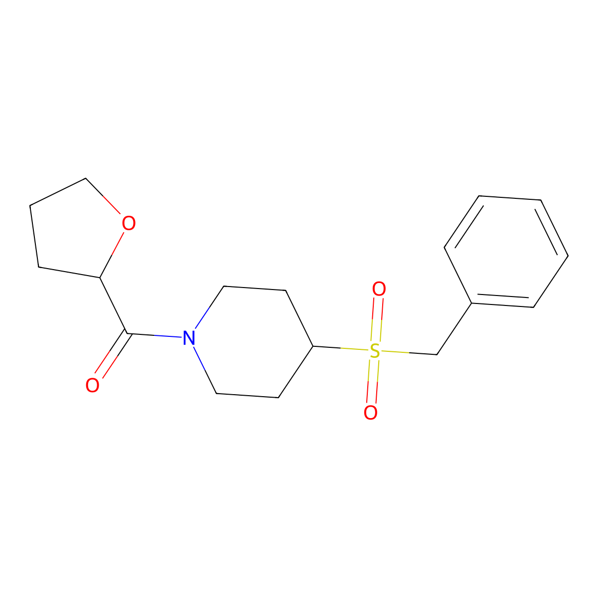 (4-(Benzylsulfonyl)piperidin-1-yl)(tetrahydrofuran-2-yl)methanone molecular structure, CAS 1907416-84-5