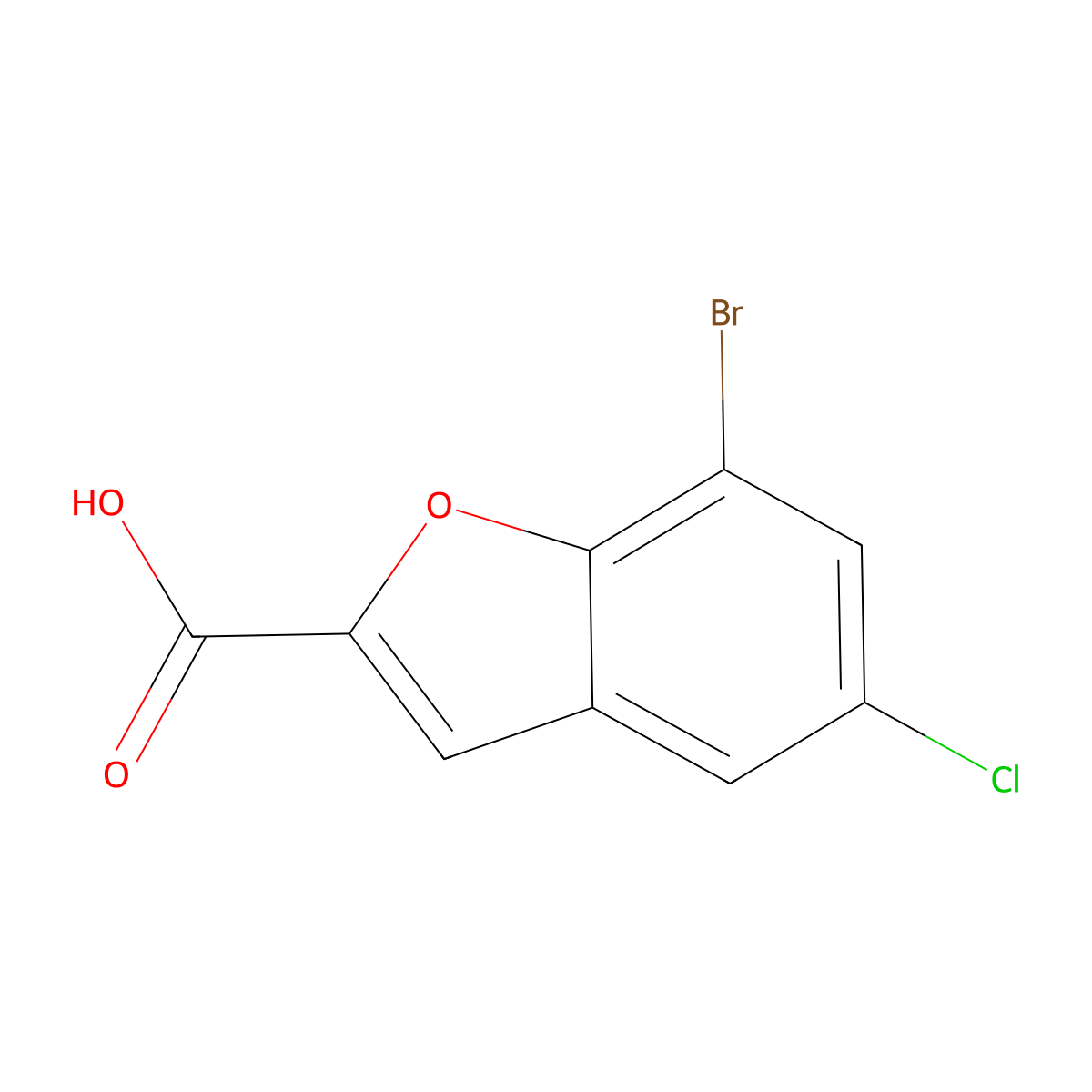 7-Bromo-5-chloro-1-benzofuran-2-carboxylic acid molecular structure, CAS 190775-65-6