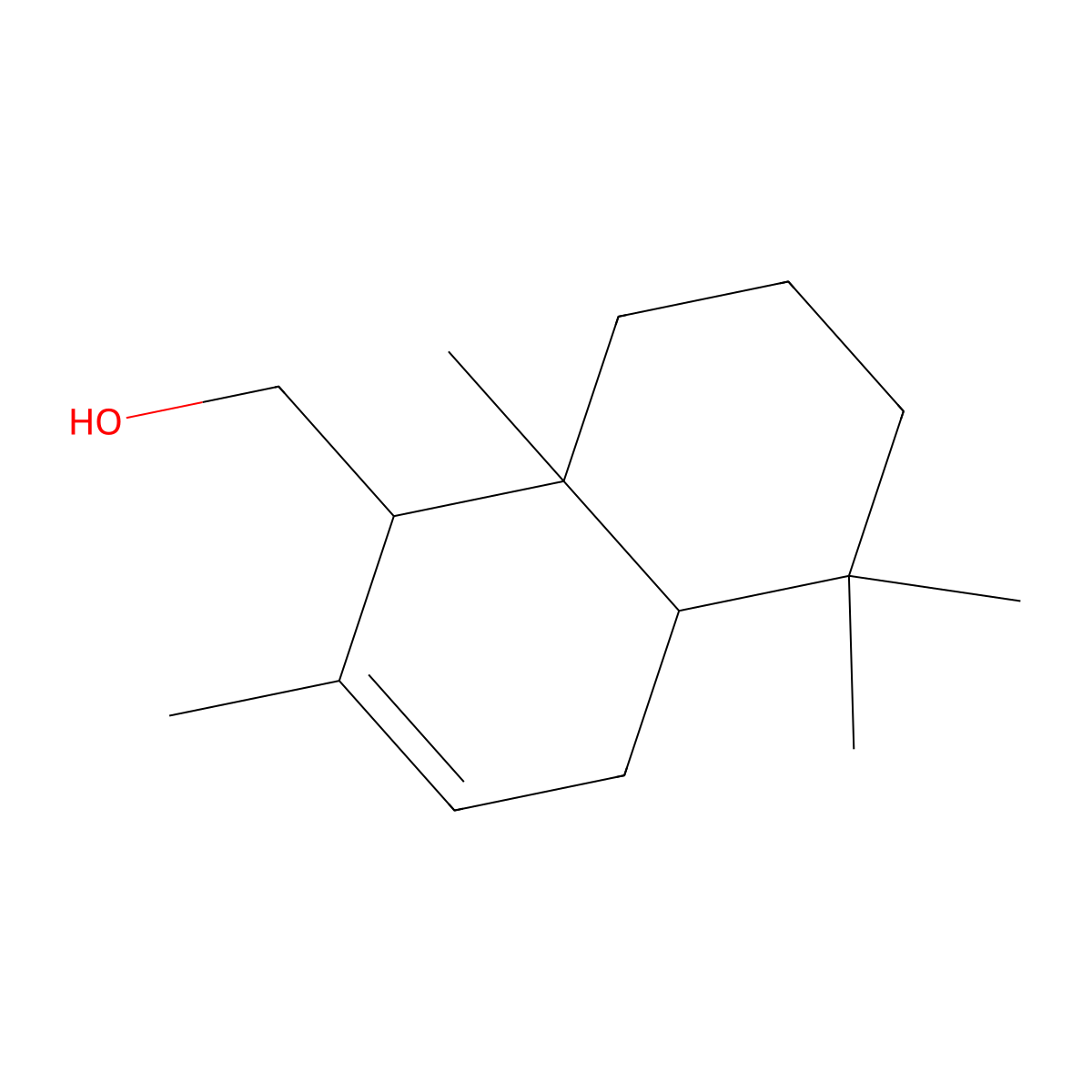 (2,5,5,8a-Tetramethyl-1,4,4a,5,6,7,8,8a-octahydronaphthalen-1-yl)methanol molecular structure, CAS 19078-37-6