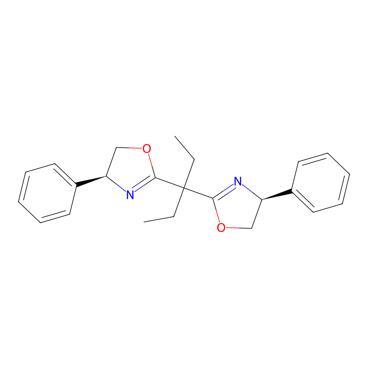 (4S,4'S)-2,2'-(Pentane-3,3-diyl)bis(4-phenyl-4,5-dihydrooxazole) molecular structure, CAS 190791-28-7