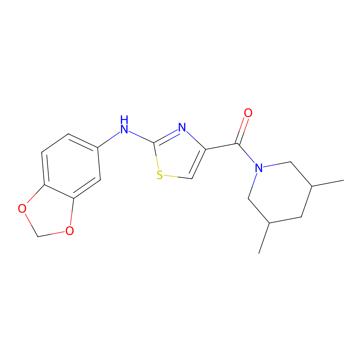 (2-(Benzo[D][1,3]dioxol-5-ylamino)thiazol-4-YL)(3,5-dimethylpiperidin-1-YL)methanone molecular structure, CAS 1908149-45-0