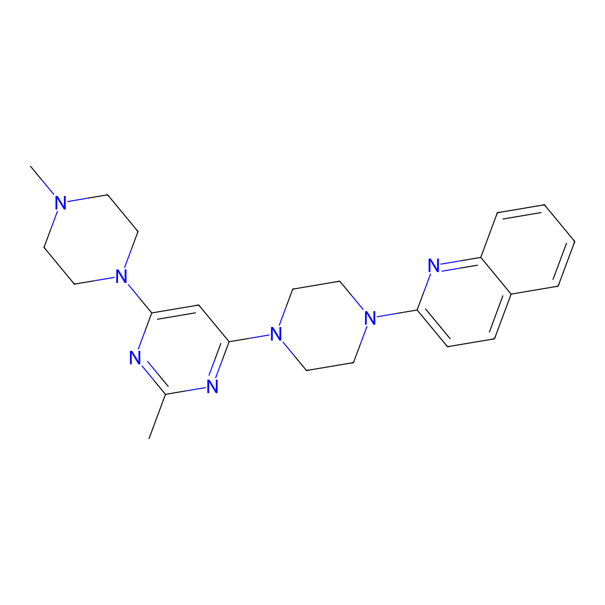 2-{4-[2-Methyl-6-(4-methylpiperazin-1-yl)pyrimidin-4-yl]piperazin-1-yl}quinoline molecular structure, CAS 1908196-83-7