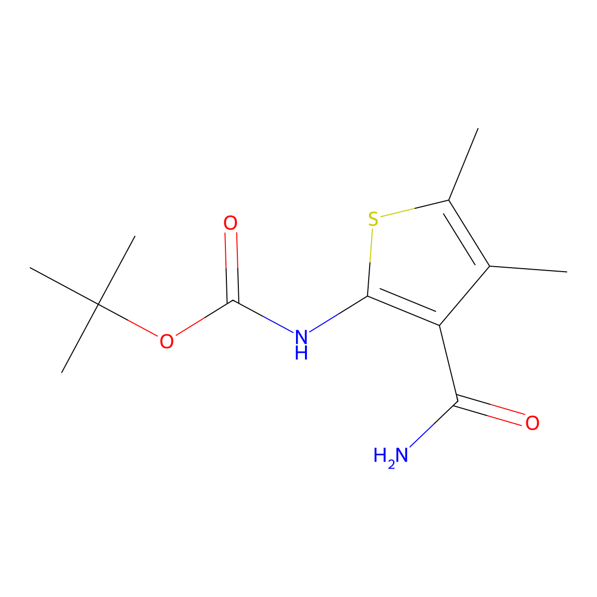 tert-butyl N-(3-carbamoyl-4,5-dimethylthiophen-2-yl)carbamate molecular structure, CAS 1908331-16-7